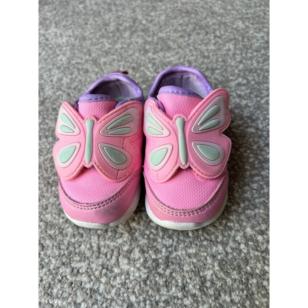 Carter's Girls Pink Butterfly Sneakers Size 3 Toddler Hook and‎ Loop